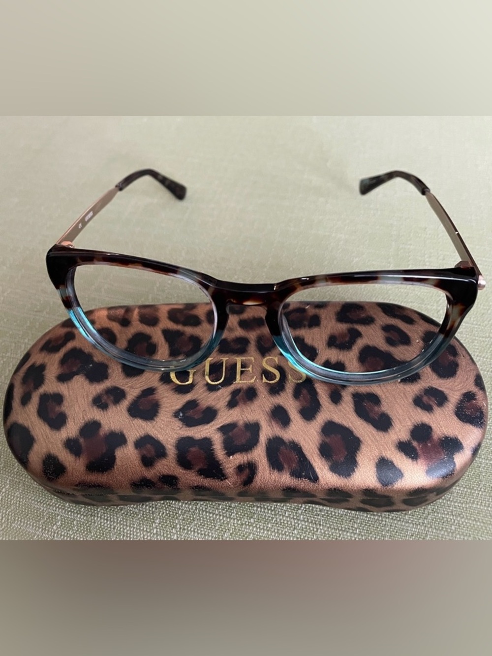 Guess GU2461 Blue & Tortoise Women's Rx-Ready Eyeglass Frames & Hard Case